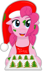 Size: 701x1140 | Tagged: safe, artist:missitofu, pinkie pie, earth pony, pony, christmas, cookie, female, mare, pink coat, pink mane