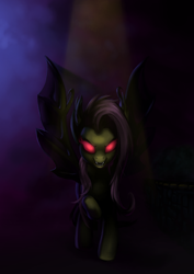 Size: 2481x3509 | Tagged: safe, artist:countcarbon, fluttershy, flutterbat, glowing eyes, solo