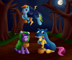 Size: 6000x5000 | Tagged: safe, artist:einboph, derpibooru import, fluttershy, rainbow dash, twilight sparkle, pegasus, pony, absurd resolution, halloween, holiday