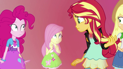 Size: 1920x1080 | Tagged: safe, screencap, applejack, fluttershy, pinkie pie, sunset shimmer, equestria girls, mirror magic, spoiler:eqg specials, geode of empathy, geode of sugar bombs