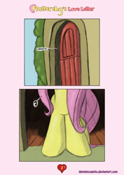 Size: 1200x1697 | Tagged: safe, artist:danteincognito, fluttershy, pegasus, pony, comic, door, fluttershy's love letter, hearts and hooves day, hooves, valentine's day