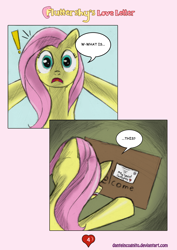 Size: 1200x1697 | Tagged: safe, artist:danteincognito, fluttershy, pegasus, pony, comic, fluttershy's love letter, hearts and hooves day, letter, looking down, shock, valentine's day