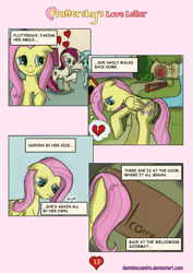 Size: 1200x1697 | Tagged: safe, artist:danteincognito, fluttershy, lyra heartstrings, roseluck, pegasus, pony, comic, crying, feels, fluttershy's love letter, hearts and hooves day, letter, valentine's day