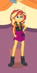 Size: 197x392 | Tagged: safe, screencap, sunset shimmer, better together, equestria girls, rollercoaster of friendship, boots, clothes, cropped, female, geode of empathy, high heel boots, jacket, leather, leather jacket, shoes, skirt