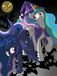 Size: 1500x2000 | Tagged: safe, artist:crazy bush, princess celestia, princess luna, alicorn, pony, crown, female, halloween, horn, jewelry, mare, regalia, siblings, sisters