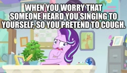Size: 1003x580 | Tagged: safe, edit, edited screencap, screencap, phyllis, starlight glimmer, pony, unicorn, a horse shoe-in, caption, faic, female, image macro, impact font, mare, plant, relatable, starlight glimmer is best facemaker, text, wavy mouth