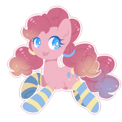 Size: 1280x1280 | Tagged: dead source, safe, artist:hawthornss, part of a set, pinkie pie, earth pony, pony, :p, alternate hairstyle, clothes, cute, diapinkes, ear fluff, no nose, pigtails, simple background, socks, solo, striped socks, transparent background