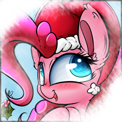 Size: 1280x1280 | Tagged: safe, artist:madacon, pinkie pie, earth pony, pony, hat, holly, santa hat, solo