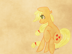 Size: 1600x1200 | Tagged: safe, artist:crowcaps, applejack, earth pony, pony, blonde mane, female, mare, missing accessory, orange coat, solo