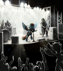 Size: 1600x1797 | Tagged: safe, artist:nemo2d, derpibooru import, rainbow dash, human, band, guitar, microphone