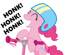 Size: 600x509 | Tagged: safe, artist:queencold, pinkie pie, earth pony, pony, bulb horn, helmet, honk, scooter, simple background, solo, transparent background