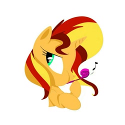 Size: 1079x1079 | Tagged: safe, artist:chinesexiangping, sunset shimmer, pony, unicorn, female, mare, noisemaker, party horn, solo