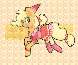 Size: 979x816 | Tagged: safe, artist:corrm, applejack, earth pony, pony, clothes, dress, solo, watermark