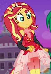 Size: 680x991 | Tagged: safe, screencap, sunset shimmer, wallflower blush, better together, equestria girls, forgotten friendship, cropped, female, ponied up, pony ears, solo focus, super ponied up