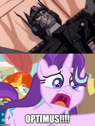 Size: 500x661 | Tagged: safe, edit, edited screencap, screencap, sunburst, twilight sparkle, unicorn twilight, pony, unicorn, a horse shoe-in, death, dramatic, fangirl, optimus prime, phyllis no!, school, teary eyes