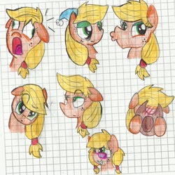 Size: 896x892 | Tagged: safe, artist:blanquiwiis, applejack, earth pony, pony, expressions, graph paper, solo, traditional art