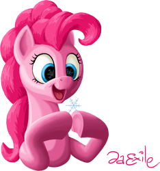 Size: 977x1045 | Tagged: safe, artist:da-exile, bulk biceps, pinkie pie, earth pony, pony, atg 2014, bust, christmas, eye reflection, female, happy, hoof hold, mare, newbie artist training grounds, open mouth, reflection, signature, smiling, snow, snowflake, solo, underhoof, winter