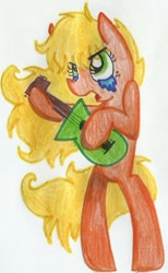 Size: 576x938 | Tagged: safe, artist:blanquiwiis, applejack, earth pony, pony, bipedal, guitar, solo, traditional art