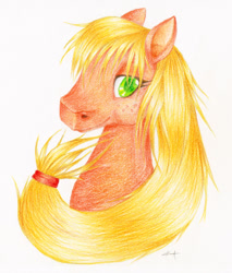 Size: 700x820 | Tagged: safe, artist:crazy-alchemist, applejack, earth pony, pony, bust, portrait, simple background, solo, traditional art