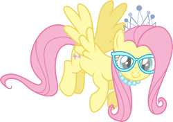 Size: 1256x885 | Tagged: safe, artist:punzil504, fluttershy, pegasus, pony, accessory swap, glasses, necklace, simple background, solo, tiara, transparent background, vector