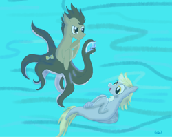 Size: 2492x1981 | Tagged: safe, artist:sixes&sevens, derpibooru exclusive, derpy hooves, doctor whooves, monster pony, octopony, octopus, original species, sea pony, doctor who, seaponified, sonic screwdriver, species swap, tentacles, underwater