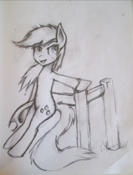 Size: 518x681 | Tagged: safe, artist:infinitussketch, applejack, earth pony, pony, bipedal, bipedal leaning, monochrome, solo, traditional art