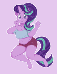 Size: 2000x2600 | Tagged: safe, artist:leslers, starlight glimmer, anthro, unicorn, blushing, clothes, cute, female, glimmerbetes, looking at you, mare, shorts, smiling, solo, tanktop