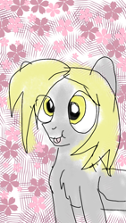 Size: 720x1280 | Tagged: safe, artist:deathnotebrony, derpibooru exclusive, derpy hooves, :p, cherry blossoms, derp, digital art, faic, female, flower, flower blossom, silly, solo, tongue out