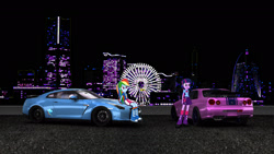 Size: 1920x1080 | Tagged: safe, artist:nsdrift, derpibooru import, rainbow dash, twilight sparkle, equestria girls, car, nissan, nissan gt-r, nissan skyline, skyline r34, wangan midnight