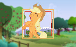 Size: 1920x1200 | Tagged: safe, artist:damuchi99, artist:patec, applejack, earth pony, pony, rearing, solo, sweet apple acres, vector, wallpaper