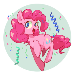 Size: 773x773 | Tagged: safe, artist:akomaru, pinkie pie, pony, confetti, cute, diapinkes, pixiv, solo