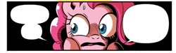 Size: 611x186 | Tagged: safe, artist:brendahickey, edit, idw, pinkie pie, spike, earth pony, pony, spoiler:comic, spoiler:comicff12, blank, comic, cropped, exploitable, preview, scared, sweat