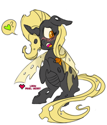 Size: 4209x4945 | Tagged: safe, artist:ladypixelheart, fluttershy, changeling, absurd resolution, begging, blushing, changelingified, flutterling, species swap, yellow changeling