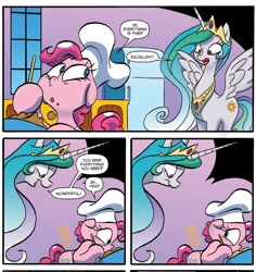 Size: 1312x1389 | Tagged: safe, artist:jay fosgitt, idw, pinkie pie, princess celestia, alicorn, earth pony, pony, spoiler:comic, spoiler:comicff22, cute, cutelestia, stare