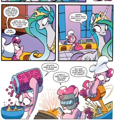 Size: 1310x1396 | Tagged: safe, artist:jay fosgitt, idw, pinkie pie, princess celestia, alicorn, earth pony, pony, spoiler:comic, spoiler:comicff22