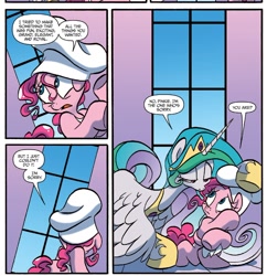 Size: 1328x1373 | Tagged: safe, artist:jay fosgitt, idw, pinkie pie, princess celestia, alicorn, earth pony, pony, spoiler:comic, spoiler:comicff22, apologetic, apology, cute, out of context