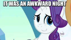 Size: 500x281 | Tagged: safe, screencap, applejack, rarity, earth pony, pony, unicorn, animated, awkward, image macro, implied shipping, meme