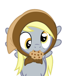 Size: 980x1080 | Tagged: safe, artist:kody02, derpy hooves, pegasus, pony, the parent map, babushka, cute, derpabetes, digital art, female, food, happy, headscarf, mare, mouth hold, muffin, scarf, sideways glance, simple background, smiling, transparent background, vector