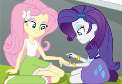 Size: 1034x715 | Tagged: safe, screencap, fluttershy, rarity, equestria girls, rainbow rocks, nail polish