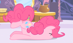 Size: 1117x659 | Tagged: safe, screencap, pinkie pie, earth pony, pony, simple ways, eyes closed, face down ass up, faceplant, reaction image, solo