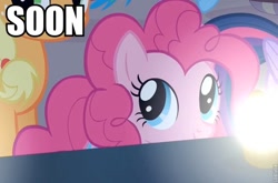 Size: 753x497 | Tagged: safe, screencap, pinkie pie, earth pony, pony, simple ways, image macro, meme, reaction image, solo, soon