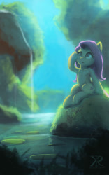 Size: 800x1280 | Tagged: safe, artist:raikoh, fluttershy, pegasus, pony, belly button, sitting, solo