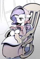 Size: 1024x1497 | Tagged: safe, artist:skippy_the_moon, rarity, pony, unicorn, clothes, knitting, scarf, solo