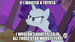 Size: 888x499 | Tagged: safe, rarity, pony, unicorn, dialogue, image macro, meme, obligatory pony, star wars, toyota