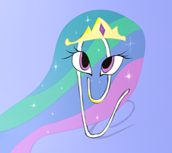 Size: 540x480 | Tagged: safe, artist:gapaot, princess celestia, clippit, crown, female, jewelry, looking at you, multicolored mane, objectification, paperclip, purple background, regalia, simple background, solo