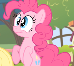 Size: 1197x1075 | Tagged: safe, screencap, pinkie pie, earth pony, pony, filli vanilli, bipedal, cute, diapinkes, female, mare, reaction image, smiling, solo