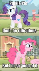 Size: 528x960 | Tagged: safe, edit, edited screencap, screencap, pinkie pie, rarity, earth pony, pony, unicorn, filli vanilli, caption, image macro, impact font, meme, text