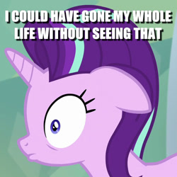 Size: 600x600 | Tagged: safe, edit, edited screencap, screencap, starlight glimmer, pony, unicorn, the crystalling, caption, i've seen some shit, image macro, reaction image, text, what has been seen, when you see it, wide eyes