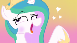 Size: 2048x1152 | Tagged: safe, artist:sillyfillysketches, princess celestia, alicorn, pony, female, gradient background, heart, mare, open mouth, solo