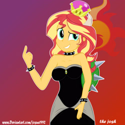 Size: 3500x3500 | Tagged: safe, artist:josue1992, sunset shimmer, equestria girls, bare shoulders, bowsette, breasts, cleavage, clothes, cosplay, costume, dress, female, sleeveless, solo, strapless, sunset jiggler, super crown